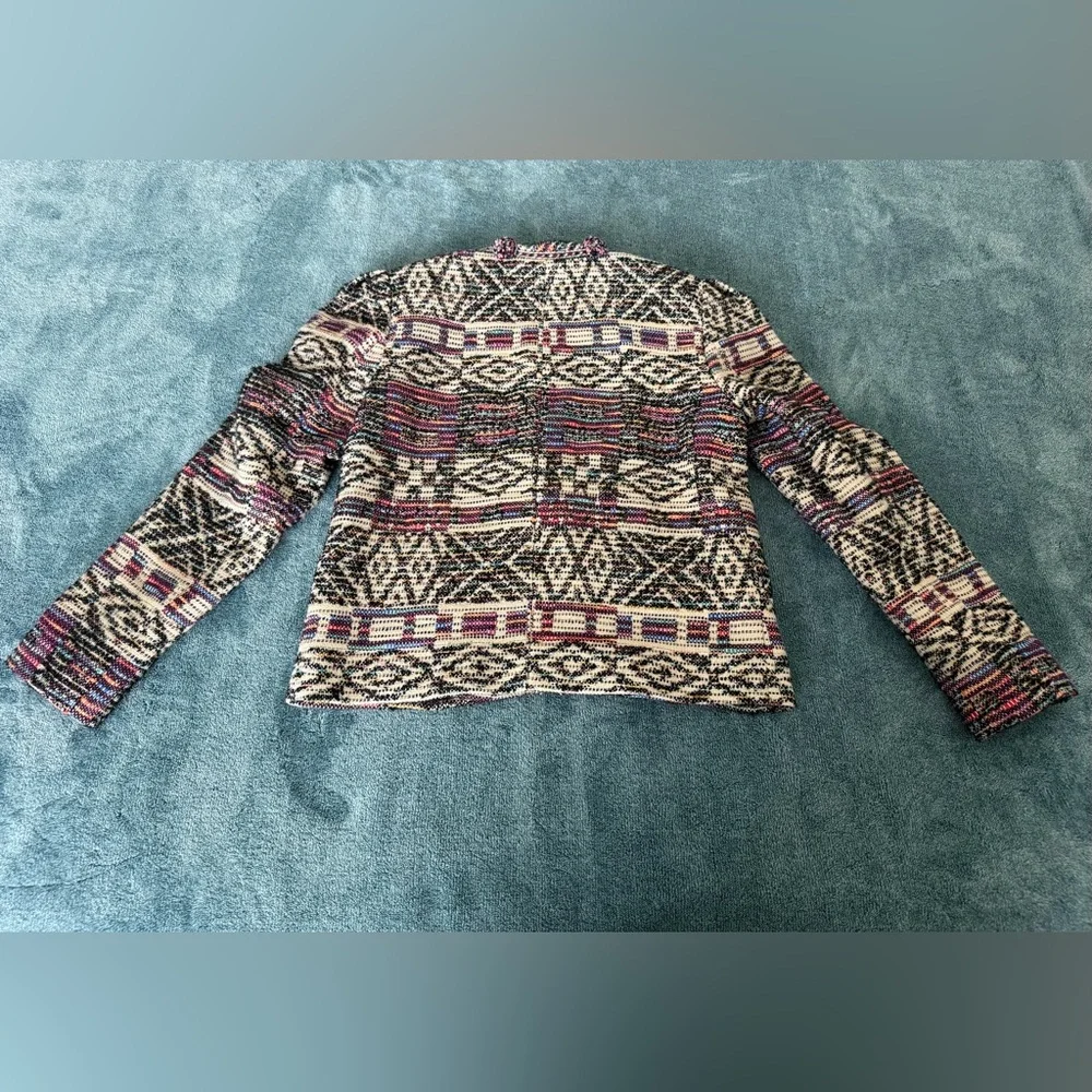New  Zara Jacquard Jacket Wool Cotton Blend Round Collar Cropped Multicolor XS - Picture 10 of 11
